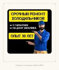 Срочный ремонт холодильников на дому заказчика в теч.1-2 часов