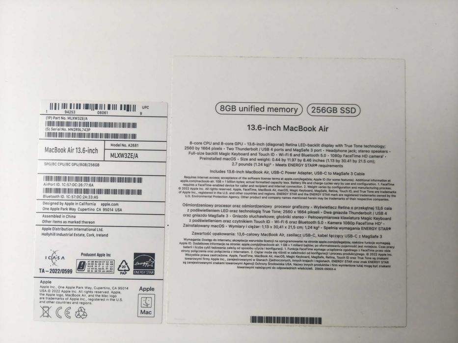 MacBook Air 13  M2, 8 GB, 256 SSD