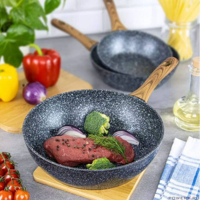 Set 3 tigai, din aluminiu, marmorate, negru, 20 / 24 / 28cm, Klausberg