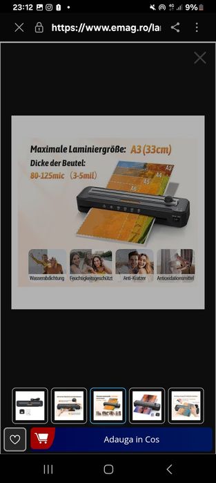 Laminator A3/A4, 10 folii, taietor integrat, negru, 220V