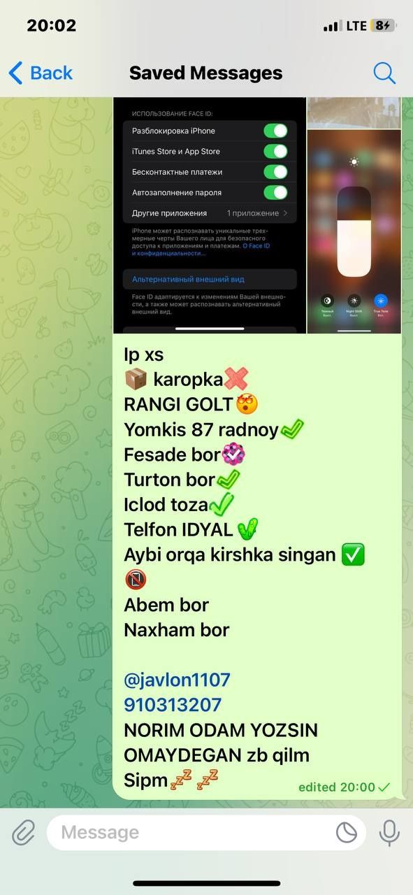 Iphone Xs holati ideal