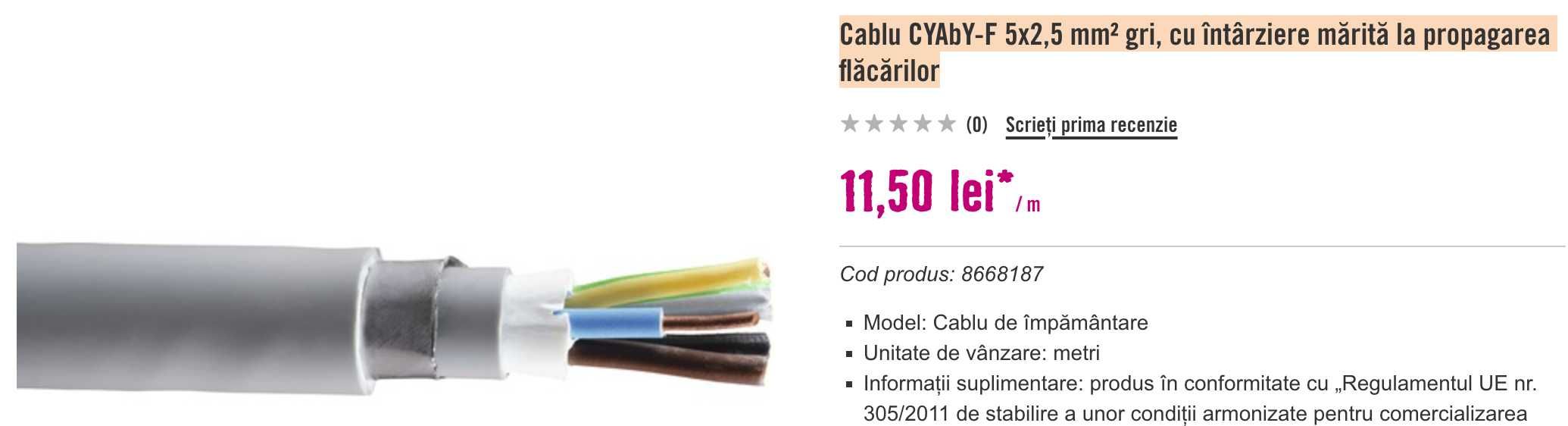 Cablu electric CYAbY-F 5x2,5 mm² gri 45 ml