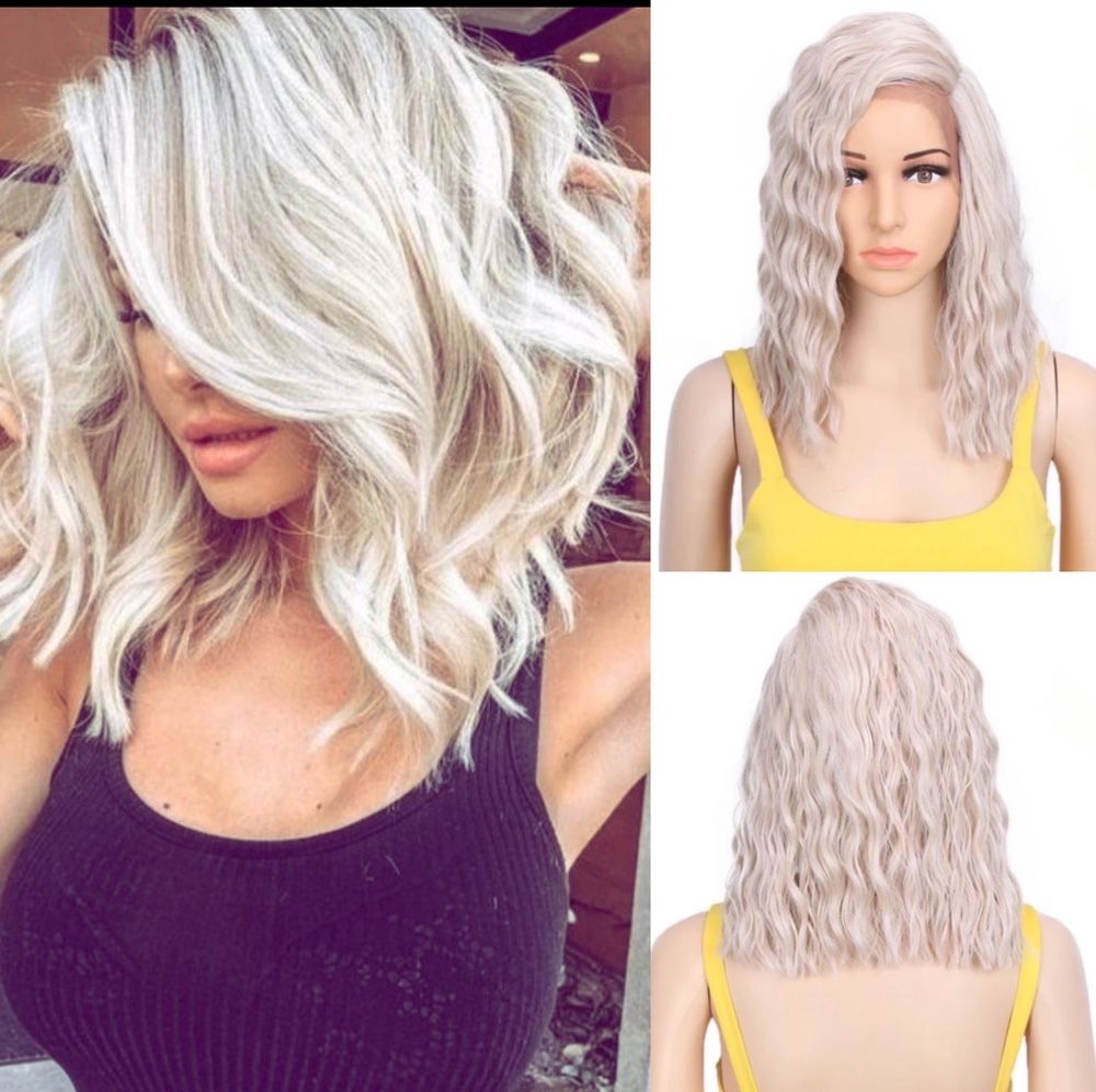 Peruca F97 FRONT LACE Blonda bob gri Silver Blond Deschis platinata