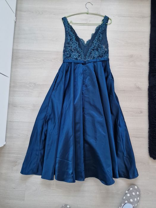 Rochie gala-eveniment, satin, petrol-bleumaren