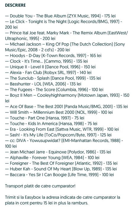 Pachet 19 Eurodance - Le Click/Hoodys/Double You/Unique II/ Alexia