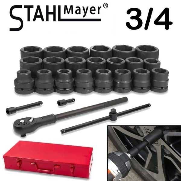 ТОП ОБЯВА Гедоре с ударни вложки StahlMayer – 21 части, 3/4", 6-стенно