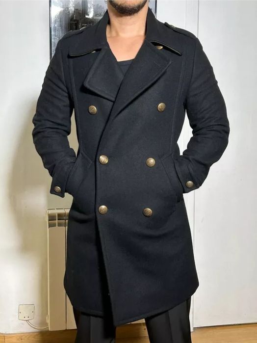 Palton lână Zara,military,army nasturi metalici! Negru XL,Impecabil