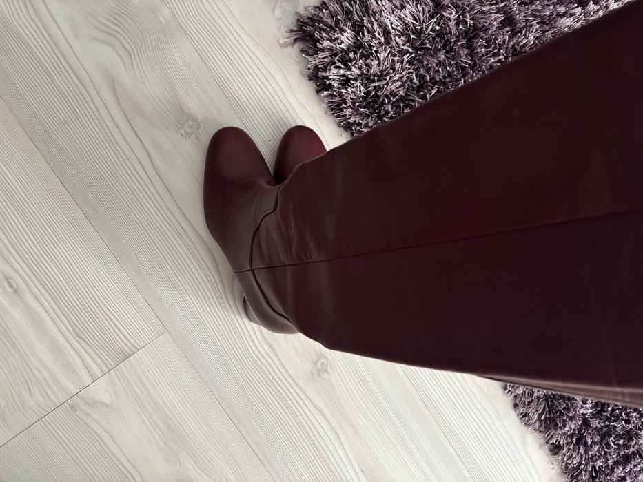Zara cizme bordeaux de piele naturala