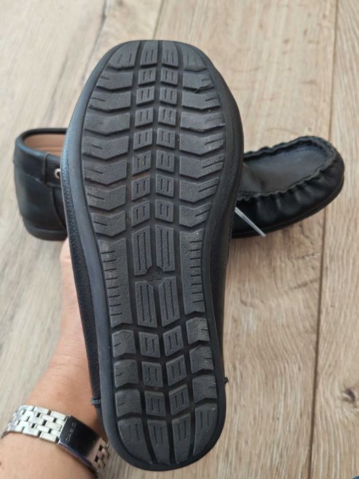 Черни мокасини изцяло от естествена кожа PONKI, 33 номер