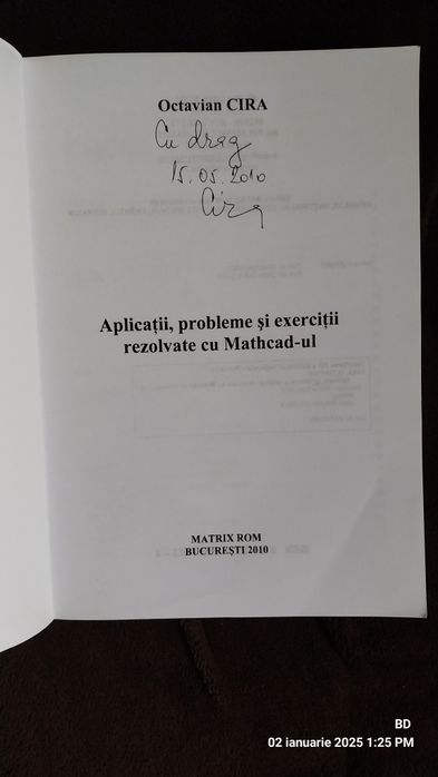 Carte Aplicații, probleme rezolvate cu MATHCAD, Octavian Cita autograf