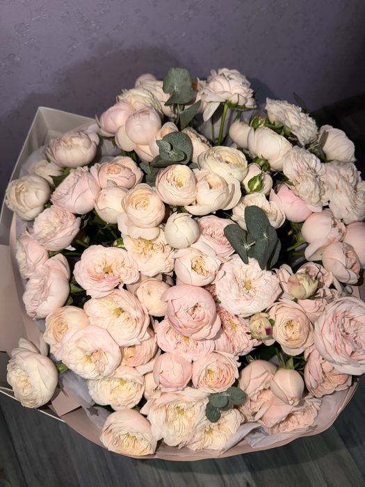 Свежые Пионовидные розы сегодня вечером получила