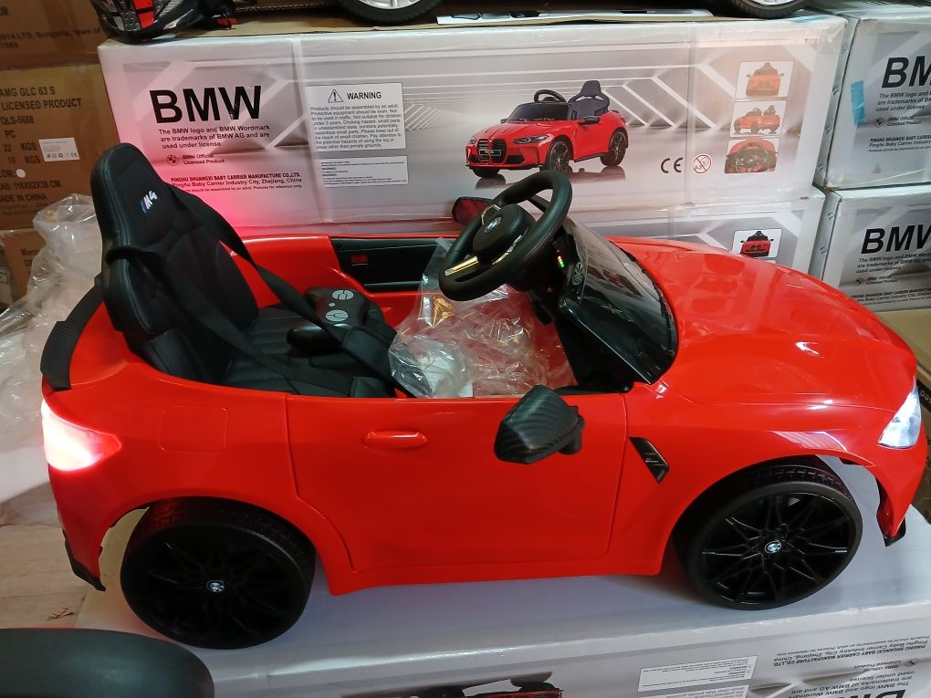 Топ!!Промо цена Акумулаторна кола BMW M4с меки гуми,кожен салон,12V