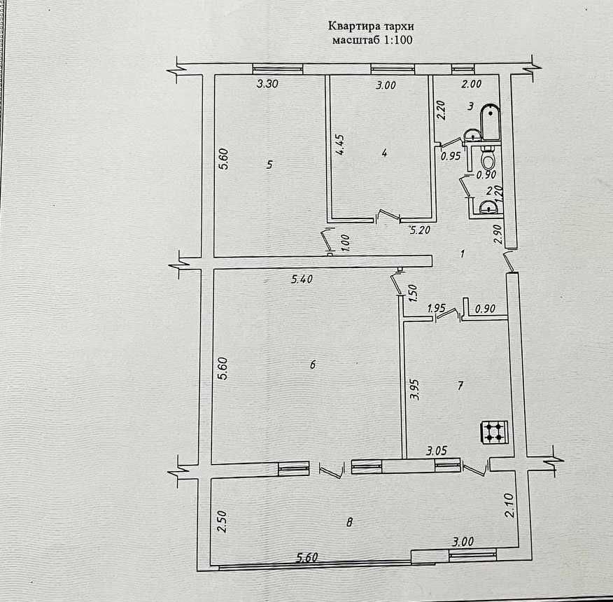 Дархан-3 ул.Катта Дархан; 3-комн 4/4 114 м² банковский дом, 2х6 м