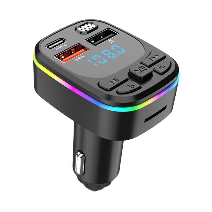ТОП RGB FM Трансмитер с Type-C, 2 x USB, Bluetooth зарядно за телефон