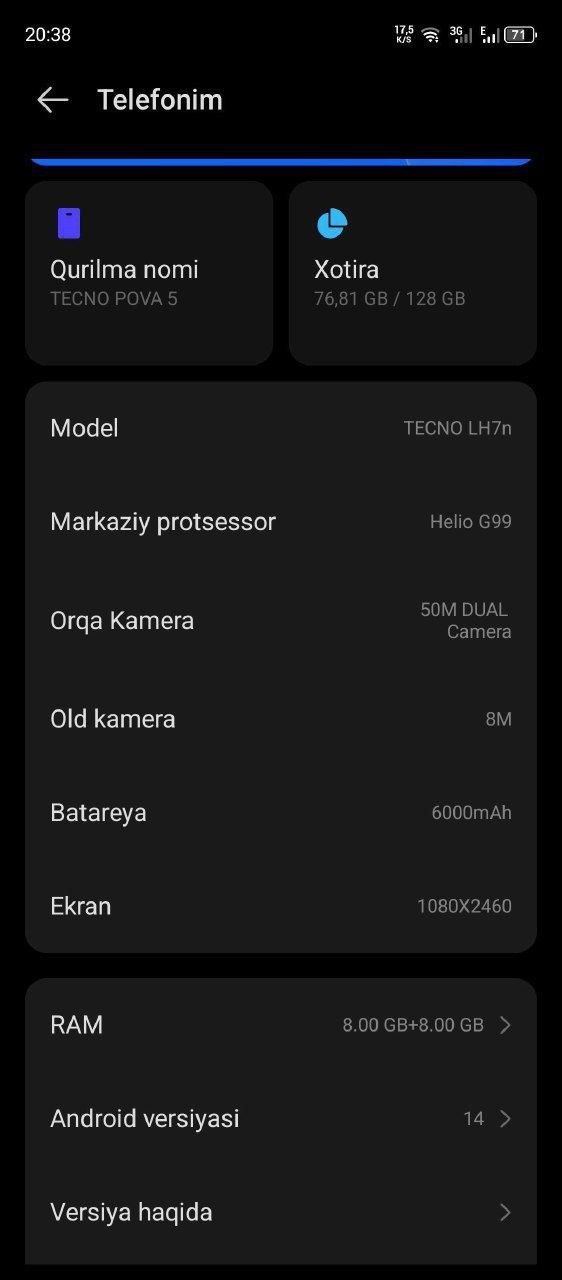 Tecno pova 5 128 gb pamyat