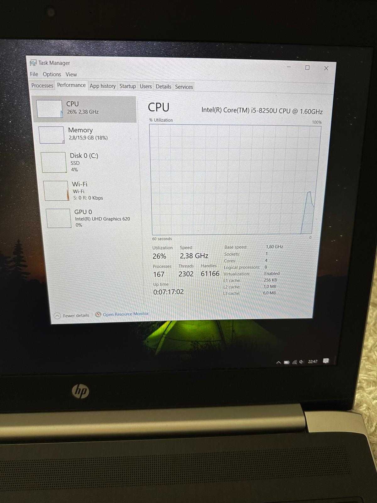 Laptop HP Probook Gen 8 I5 8250U 16 GB 48 SSD Ecran 15,6 inch FULLHD