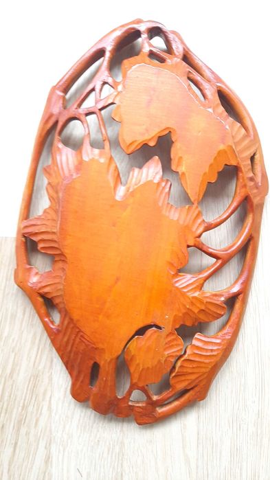 Tava/fructiera, lemn natural monobloc, cires, manual, 37x24x4 cm