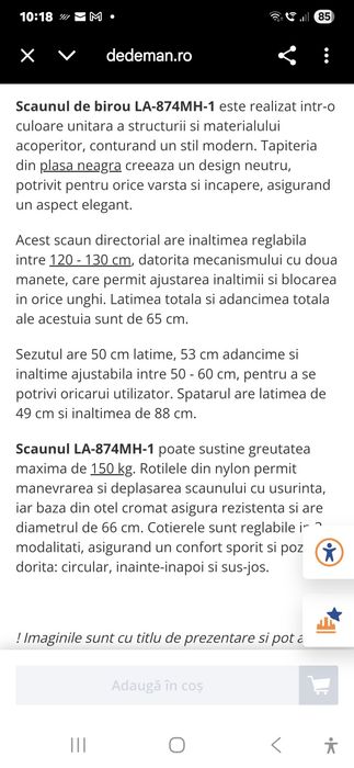 Scaun ergonomi birou - negru pânză