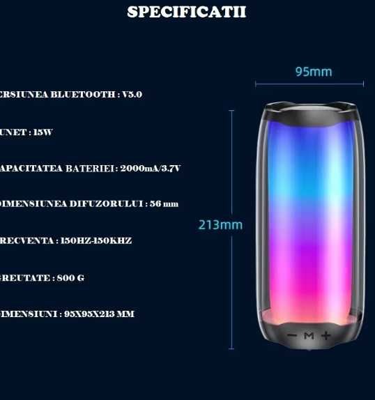 Boxa portabila Bluetooth, Wireless, Efecte de lumina RGB