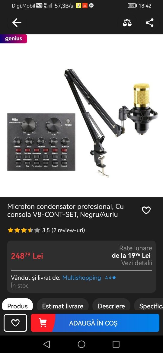 Vând microfon profesional condensator cu placa de sunet v8. Este nou