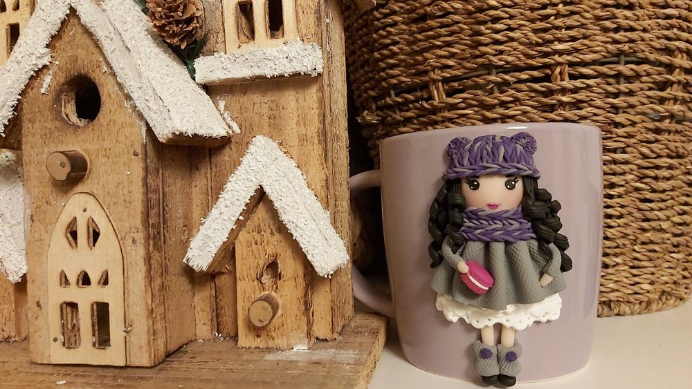 Cadou pentru sotie iubita cana papusa handmade