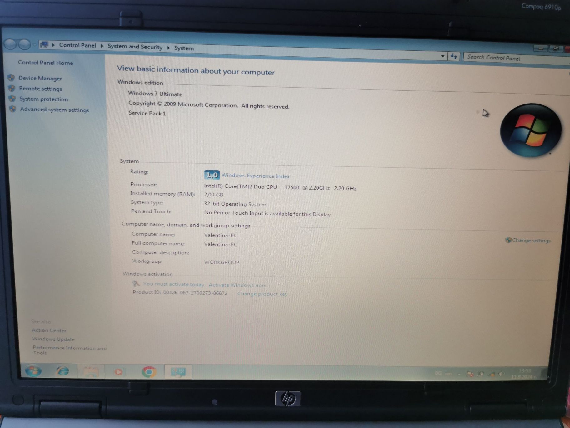 HP 6910p лаптоп с Windows 7
