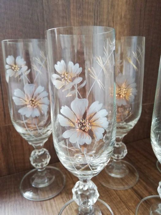 Кристални чаши за шампанско с позлата НОВИ ретро рисуван кристал