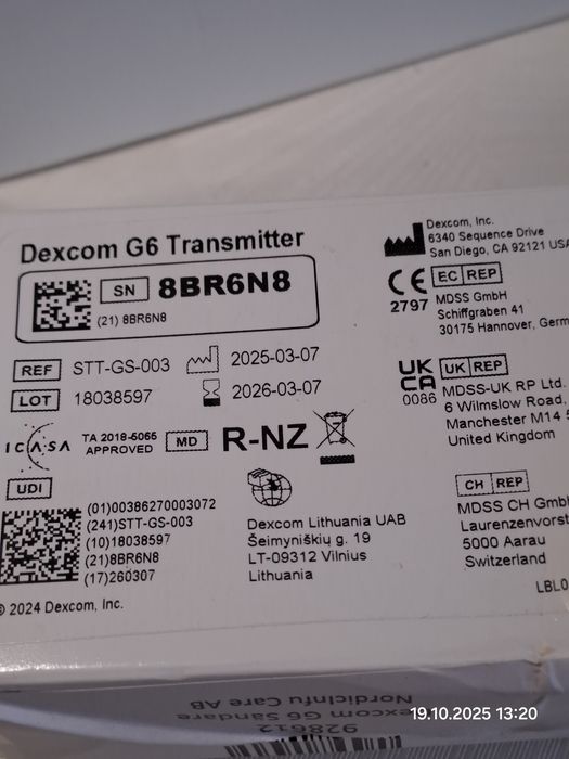 Трансмиттер + 5 сенсоров Dexcom G6