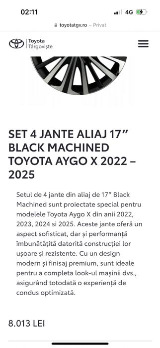 Set 4 jante aliaj noi Toyota Aygo 17”