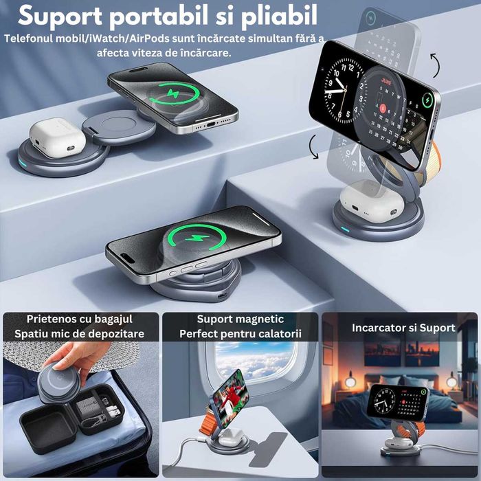 Incarcator Wireless 3in1, Fast charger, Statie de incarcare Rapida 15W