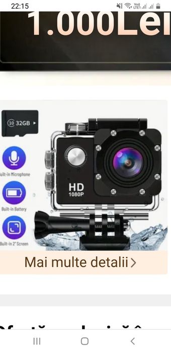 Camera acțiune video cu carcasă full HD