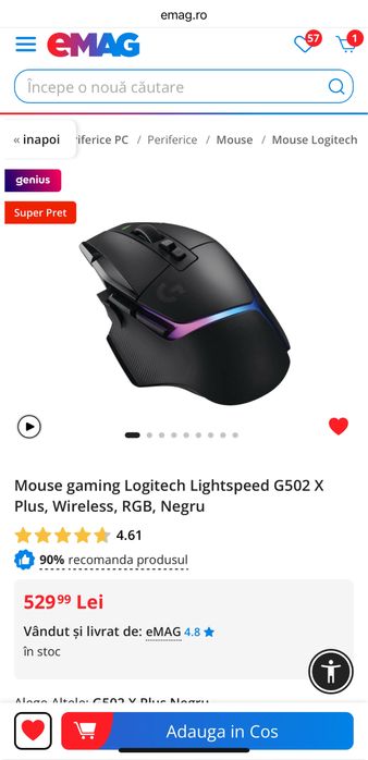 Mouse gaming Logitech Lightspeed G502 X Plus
