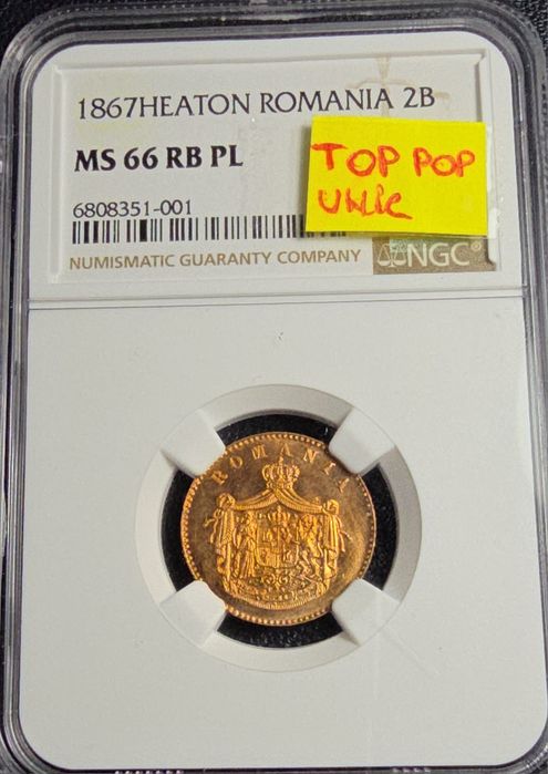 Moneda 2 bani 1867 MS66 PL top pop