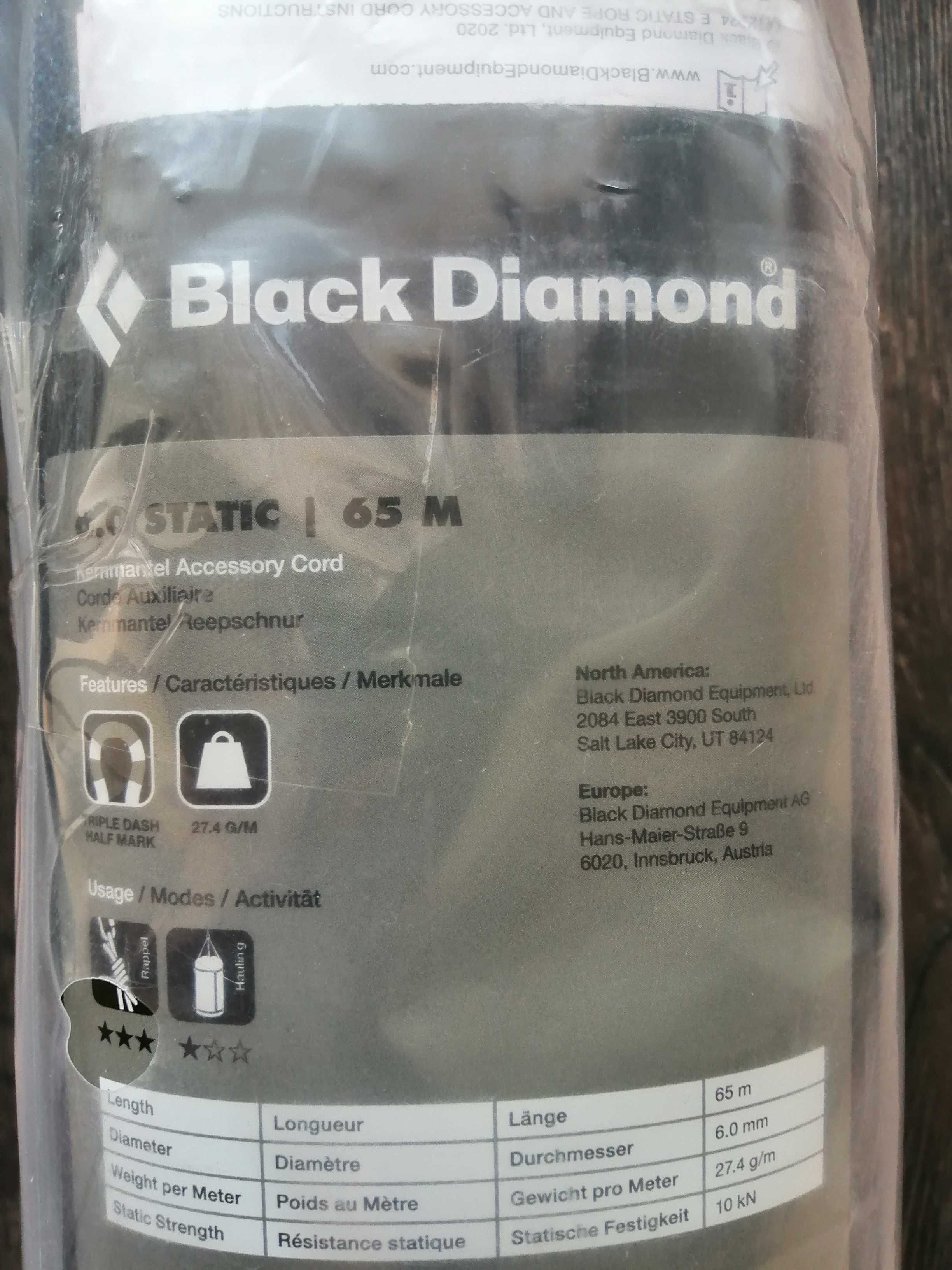 Coarda alpinism - Black Diamond ROPE 6.0MM 65M STATIC, Black