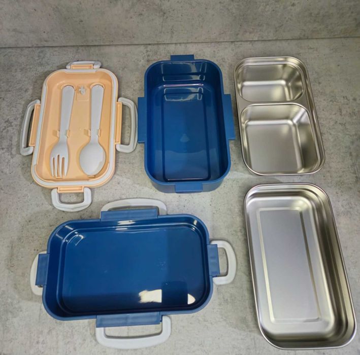 Caserolă dublă alimentară pentru prânz, 2 compartimente, 850 ml, oțel