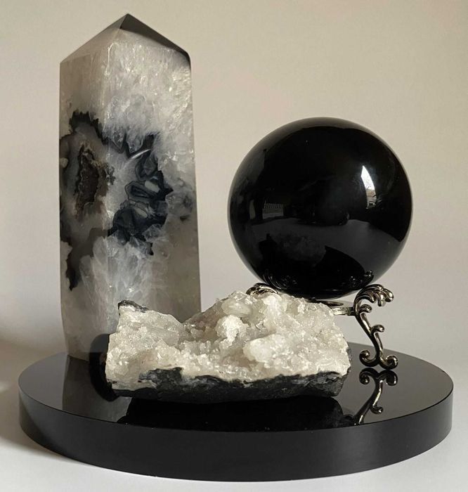 Decor Cristale - Agat Negru&Obsidian&Apofilit - Set Cristale