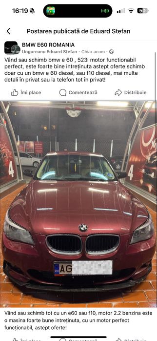 Salut vând bmw e 60 523i