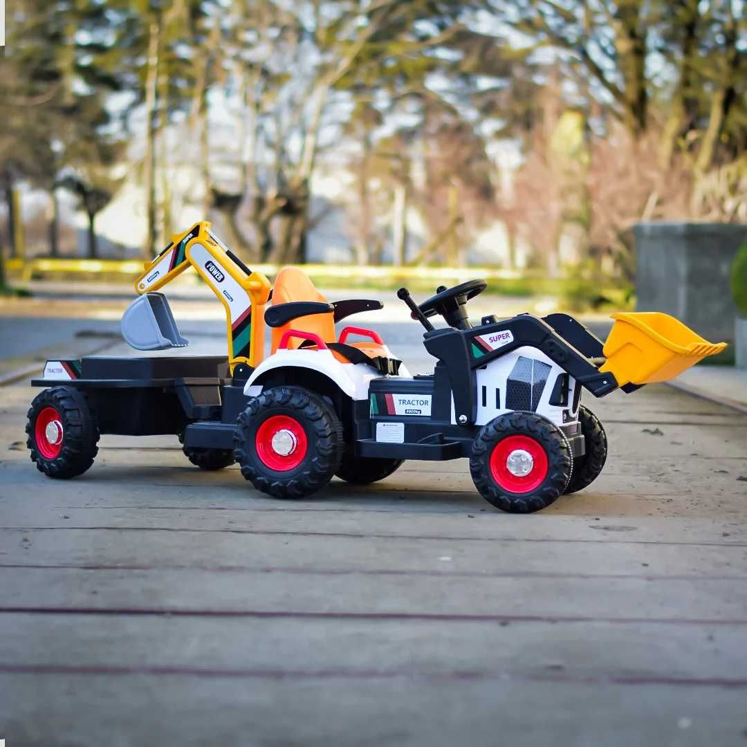 Tractoras electric pt copii remorca, incarcator frontal si cupa spate