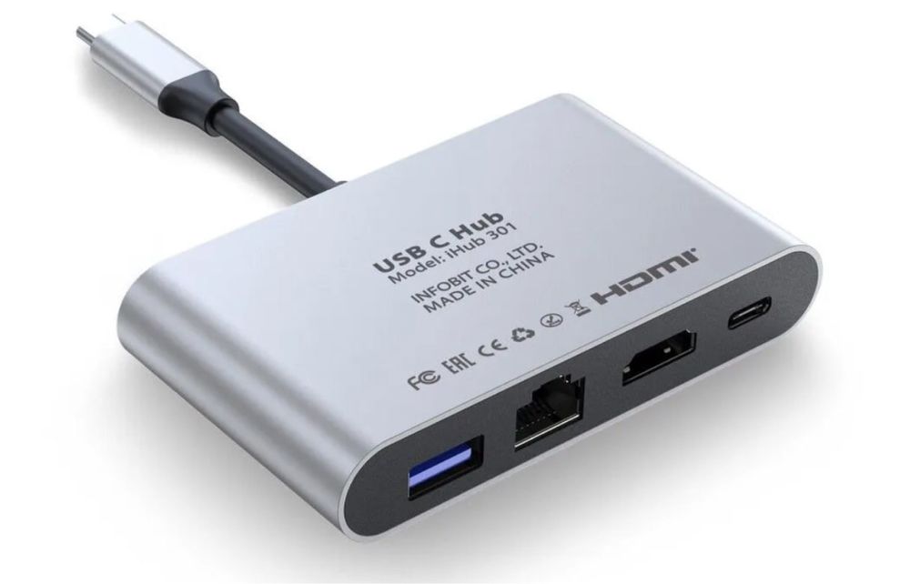 Оригинал INFOBIT, многопортовый адаптер, USB-C, iHub 301, док-станция