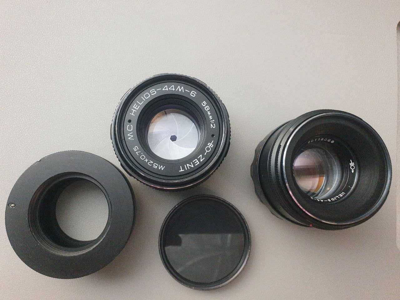 Объектив Helios 44-2, Helios 44-M-6, переходник EOS-M4/3