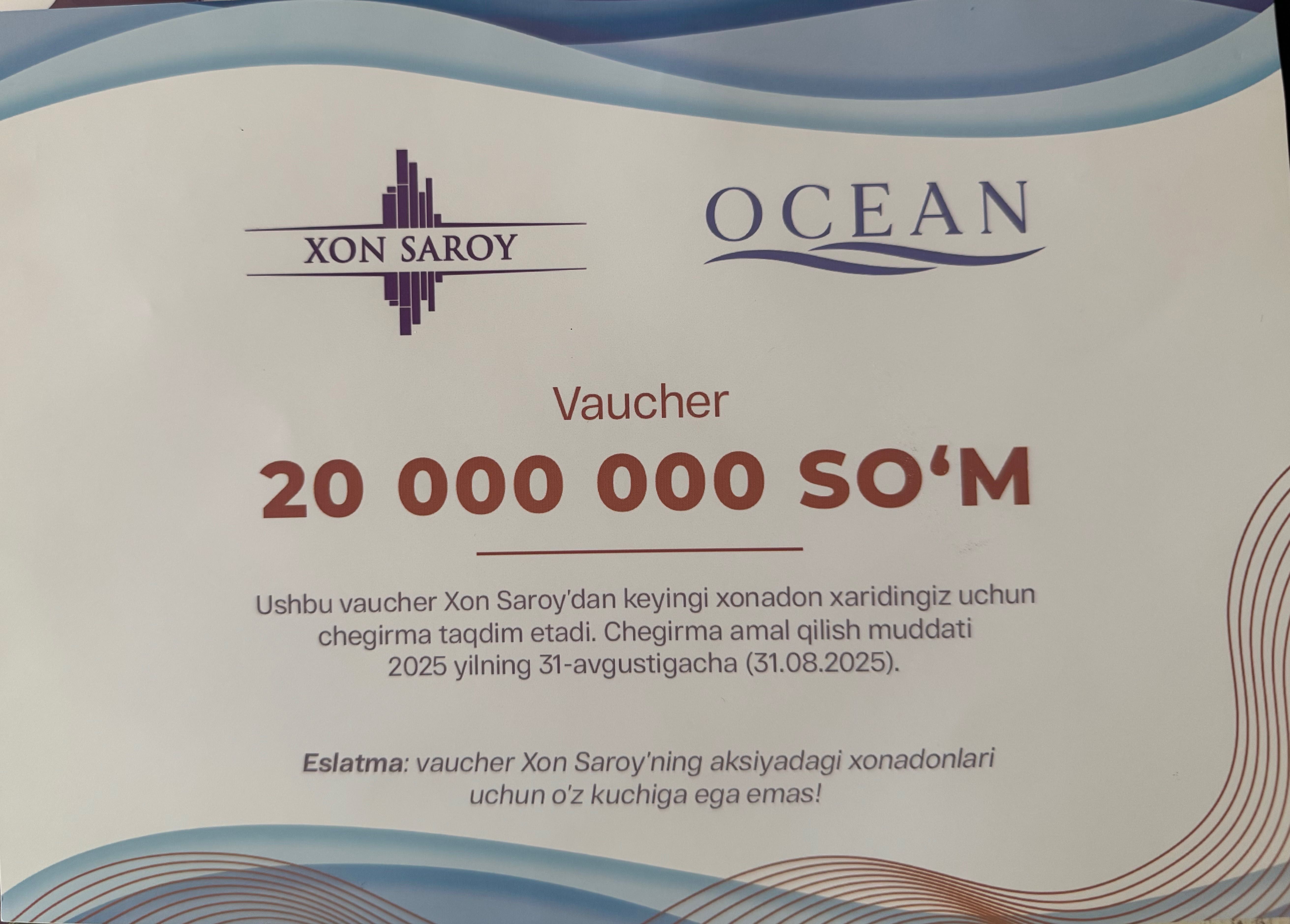 Vaucher Xonsaroy hamma loyihasi uchun