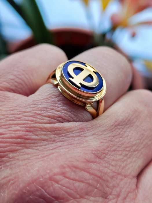 Inel Aur 18K Simbol Phi Φ Cu Lapis Lazuli Unicat ghiul aur barbatesc