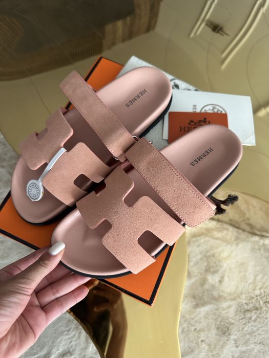 Papuci hermes chypre piele naturala roz pal