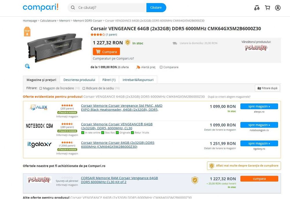 Memorie Corsair Vengeance 64GB DDR5 6000MHz CL30 Dual ,SIGILATE