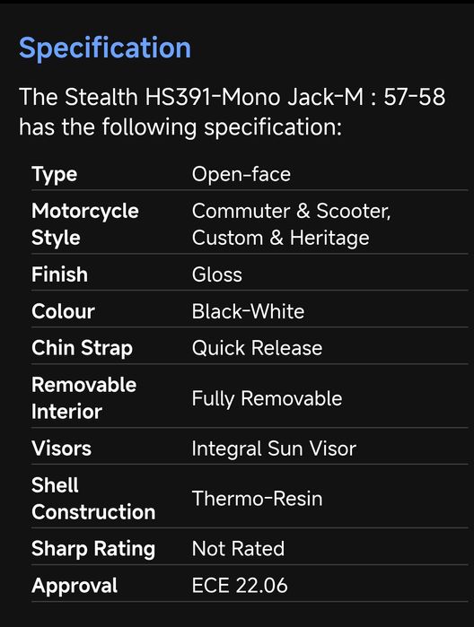 Каска за скутер Stealth ECE 22.06