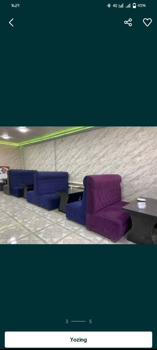 Yumshoq mebellar kafe va barlar uchun.
