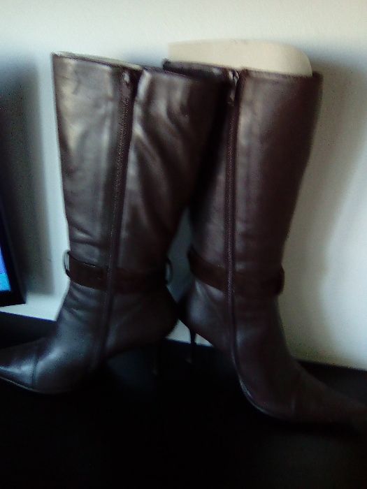 Cizme inalte cu toc cui din piele maro 38 (24 cm)