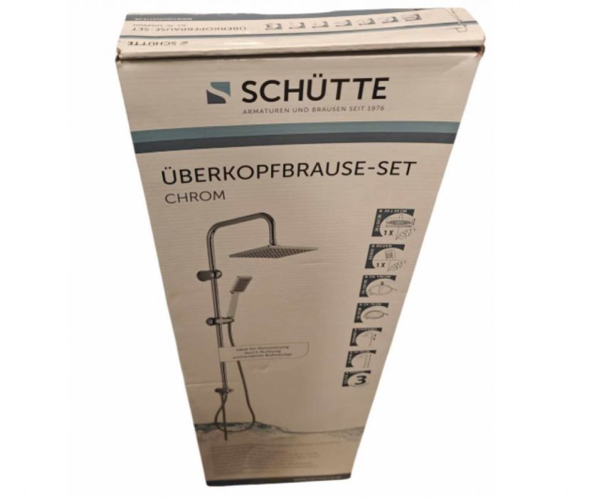 Хромиран горен душ комплект, смесител тип дъждовен душ Schütte