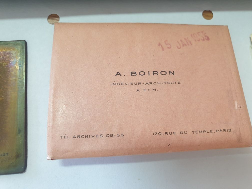 Carti vizita 1955 A. Boiron + matrita metalica + cutie originala Frant