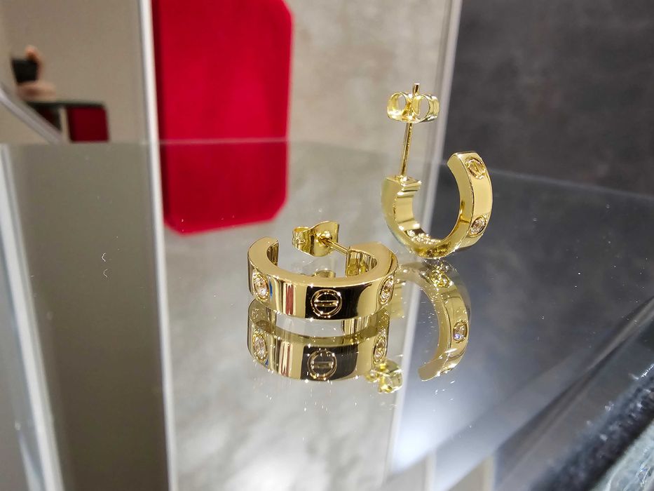 CARTIER Love Gold Hoop 2 Diamonds Дамски Обеци